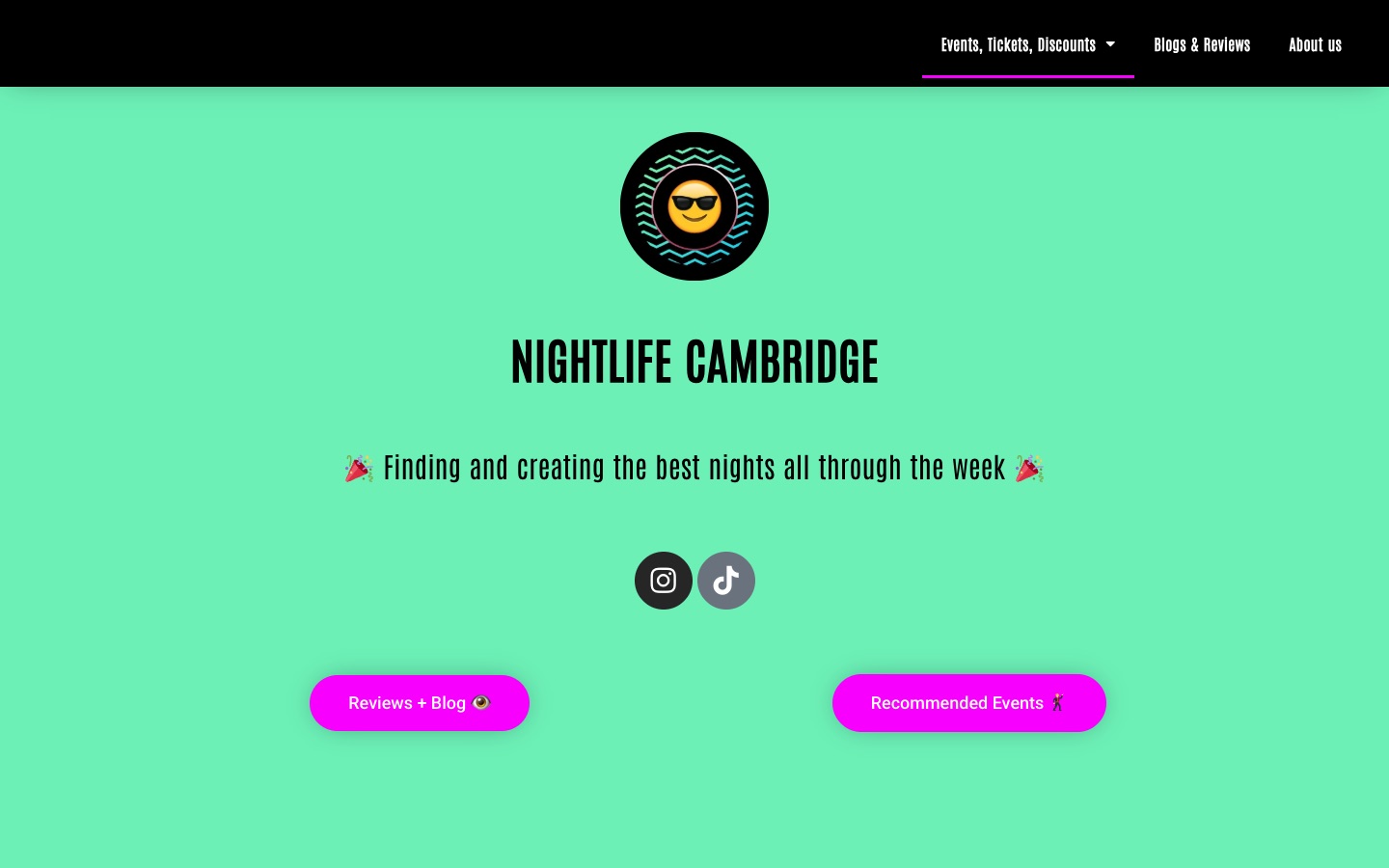 Nightlife Cambridge website on a desktop