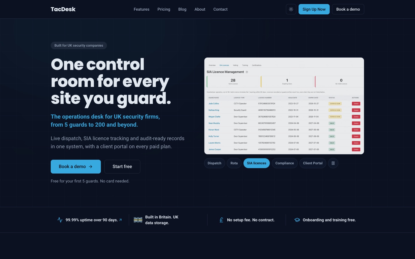 TacDesk website on a desktop