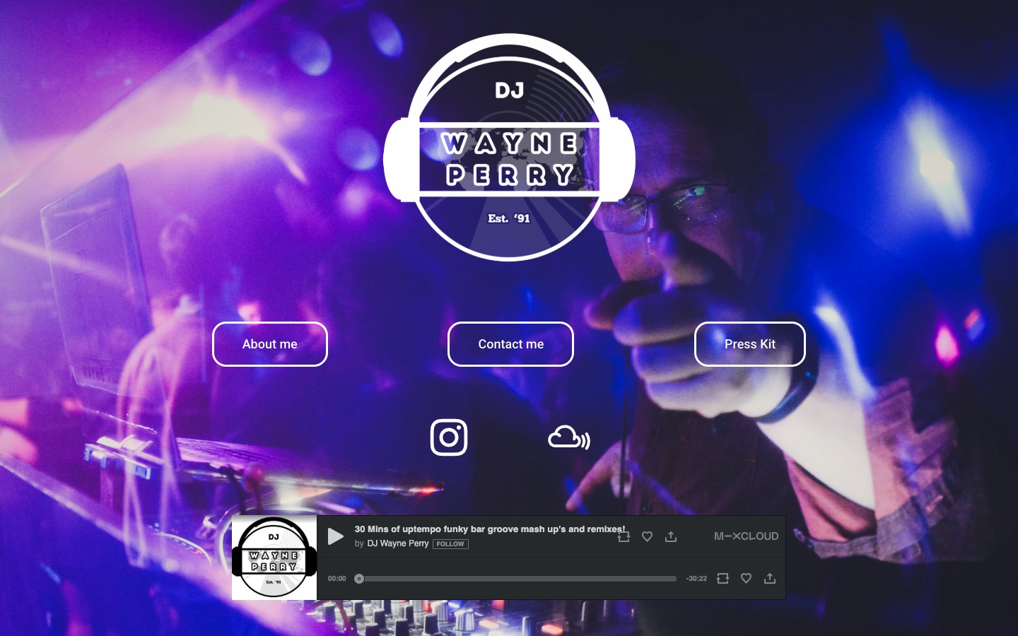 DJ Wayne Perry website on a desktop